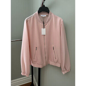 Calvin Klein women's Zip Up Sheer Satin Bomber Jacket In Blush Pink Size S $150